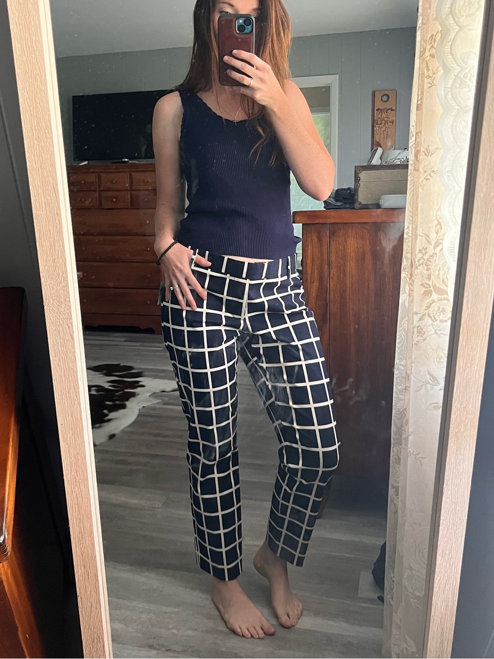GAP Navy & White Windowpane Cropped Pants